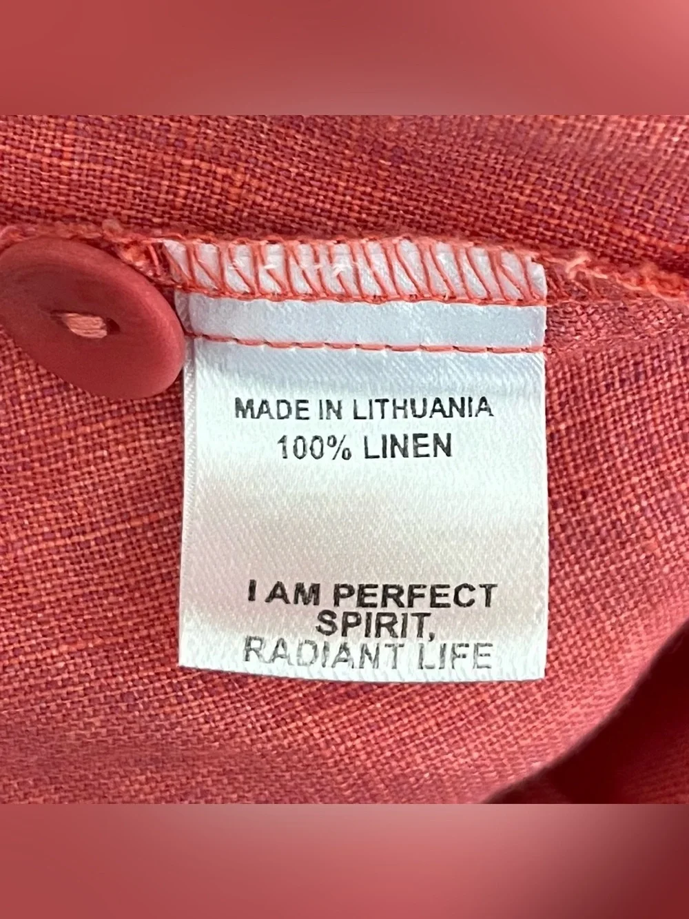 FLAX Women's 100% Linen Tunic Top Shirt Size L Pink Salmon Button Back Summer - Picture 6 of 6